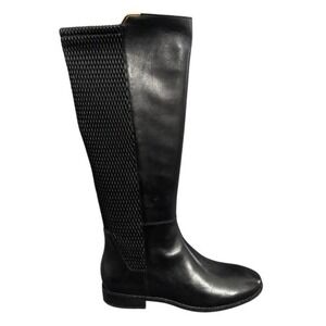 Cole Haan Black Leather Knee High Boots Textured Side Zipper Womens 8.5